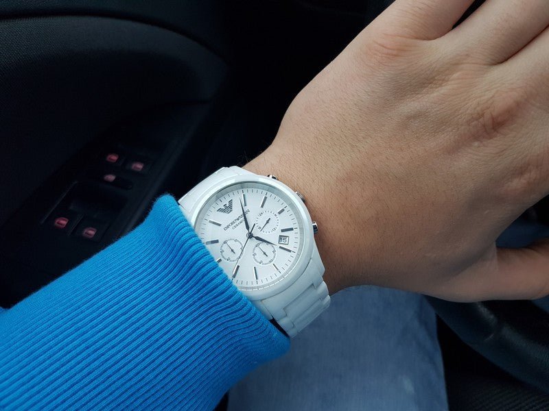 Emporio Armani Ceramica Chronograph White Dial White Strap Watch For Men - AR1453