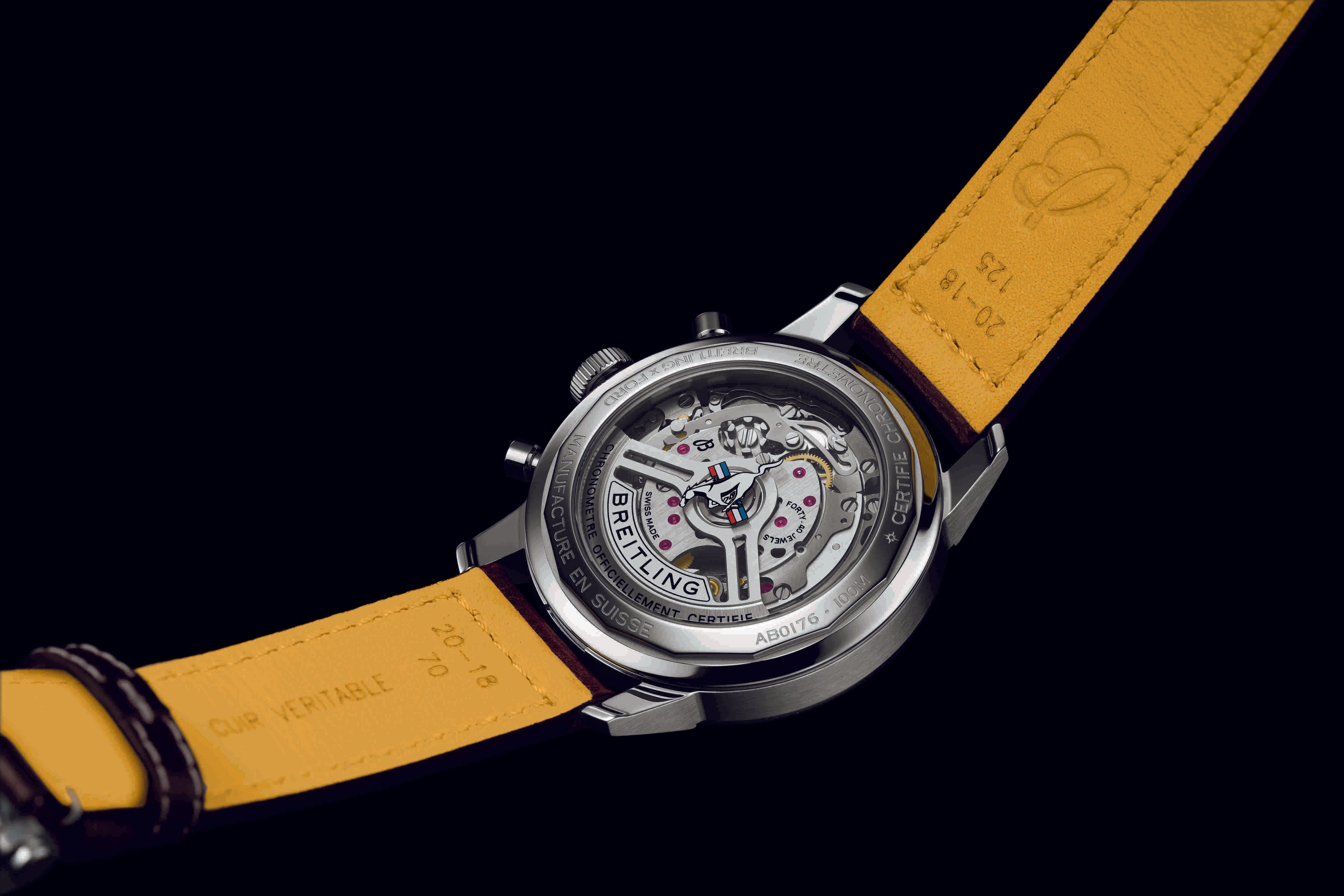Breitling Premier B01 Chronograph 42 Black Dial Black Leather Strap Watch for Men - AB0145221B1P1