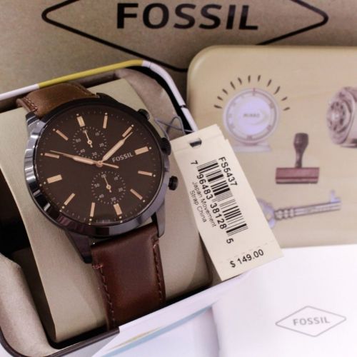 Fossil Townsman Chronograph Black Dial Brown Leather Strap Watch for Men - FS5437