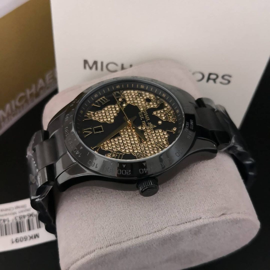 Michael Kors Layton Pave Black Dial Black Steel Strap Watch for Women - MK6091