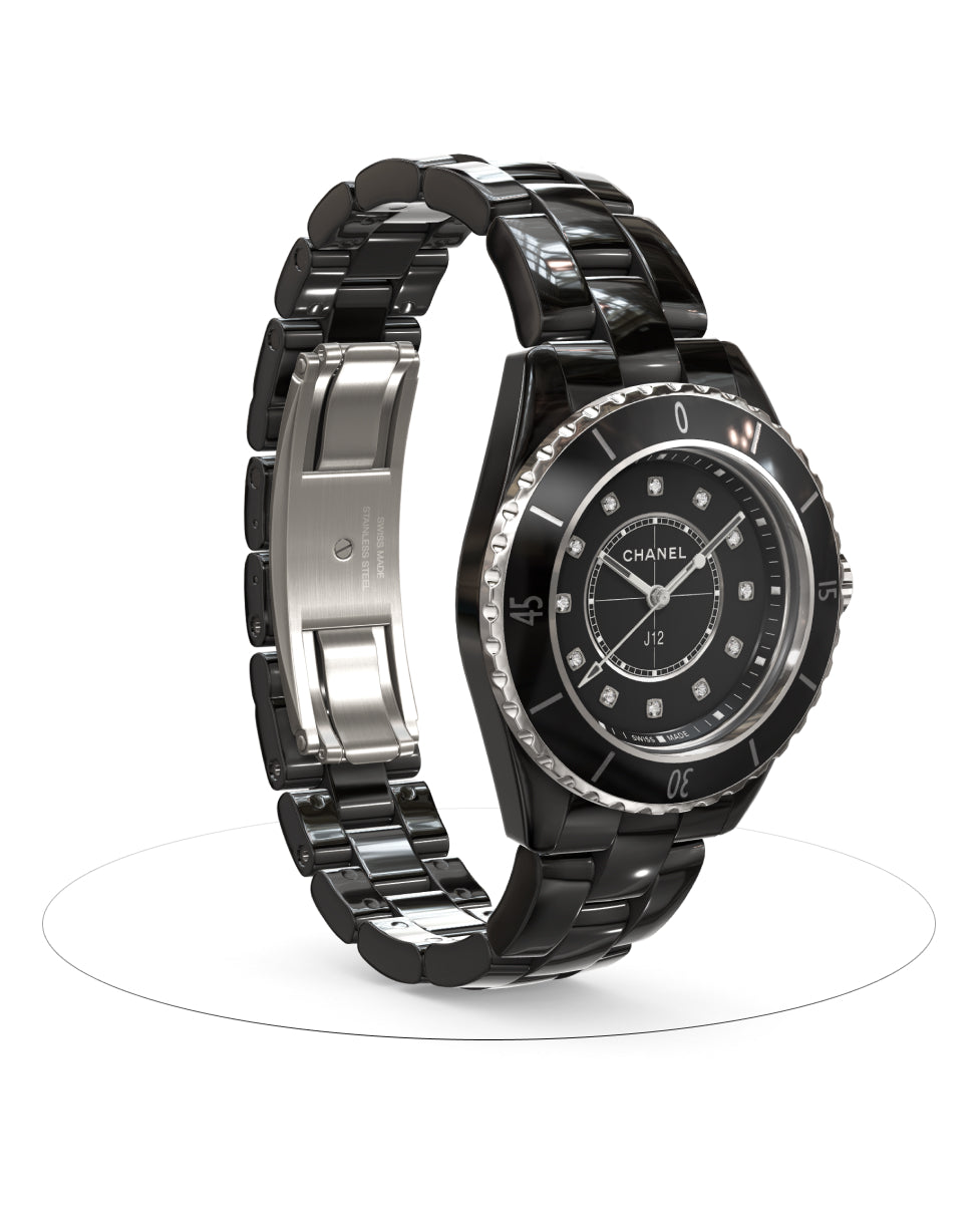 Chanel J12 Quartz Diamonds Black Dial Black Steel Strap Watch for Women - J12 H5701