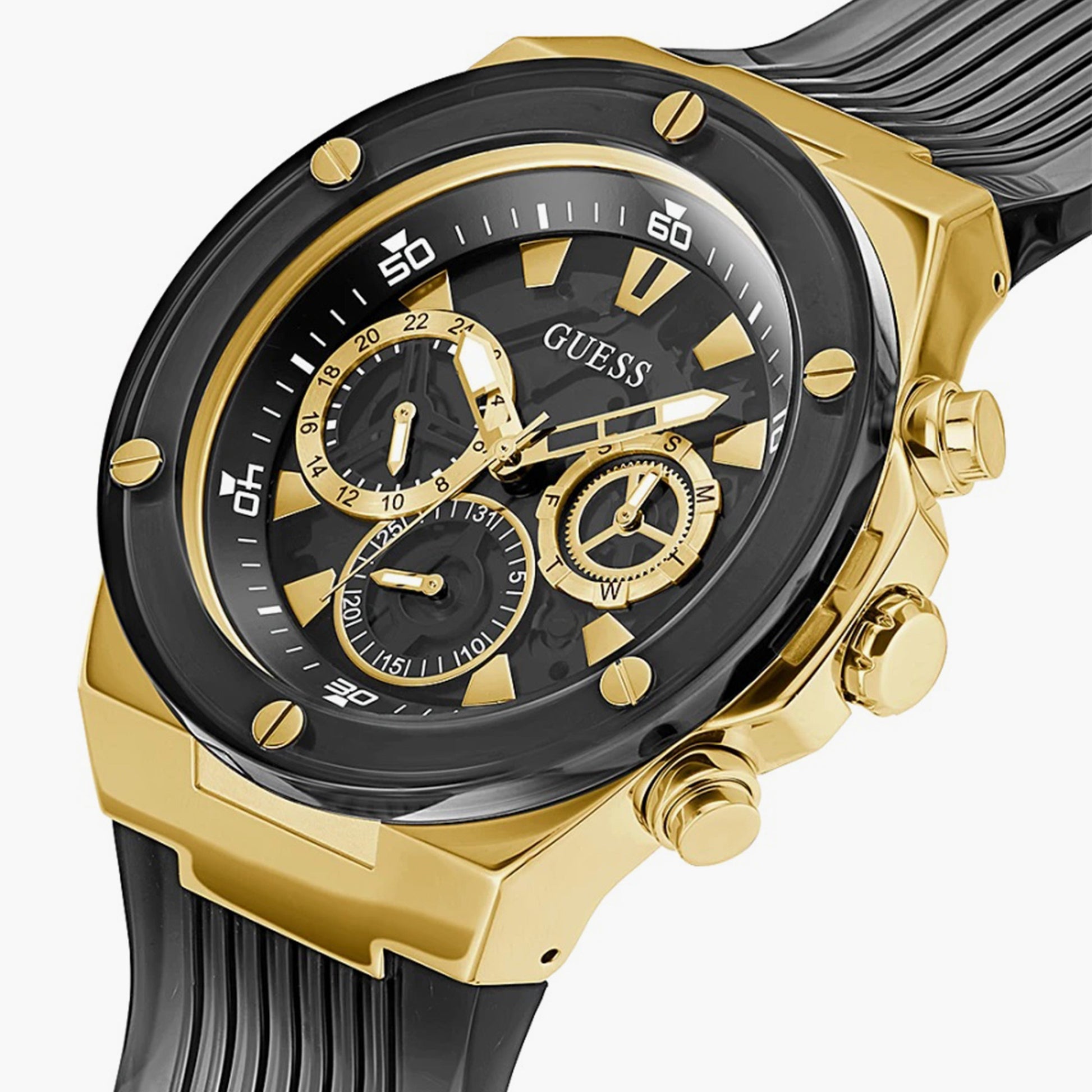 Guess Poseidon Chronograph Black Dial Black Silicone Strap Watch For Men - GW0425G1