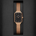 Daniel Wellington Quadro Melrose Black Dial Rose Gold Mesh Bracelet Watch For Women - DW00100432