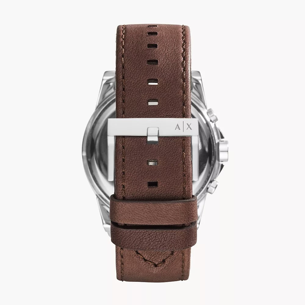 Armani Exchange Hampton Chronograph White Dial Brown Leather Strap Watch For Men - AX2187