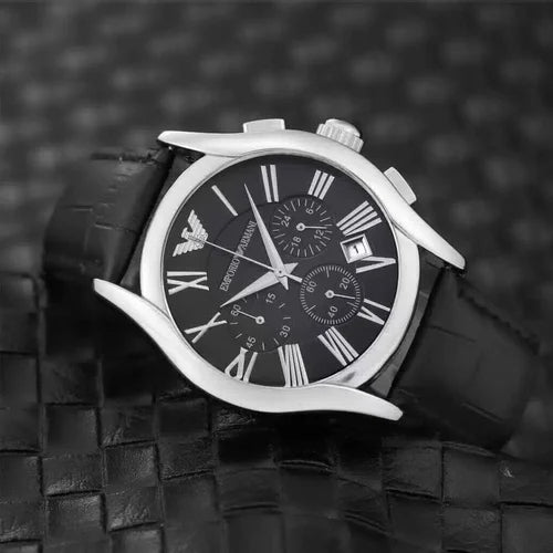 Emporio Armani Valente Chronograph Black Dial Black Leather Strap Watch For Men - AR1633