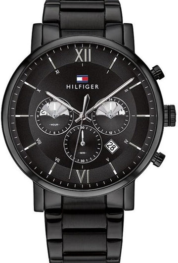 Tommy Hilfiger Evan Chronograph Quartz Black Dial Black Steel Strap Watch For Men - 1710410