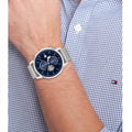 Tommy Hilfiger Weston Chronograph Blue Dial Silver Mesh Bracelet Watch For Men - 1710504