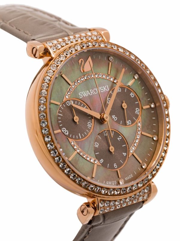 Swarovski Passage Chrono Grey Dial Grey Leather Strap Watch for Women - 5580348