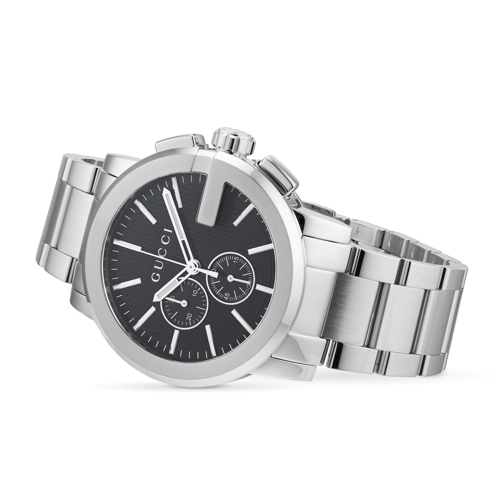 Gucci G Chrono Black Dial Silver Steel Strap Watch For Men - YA101204
