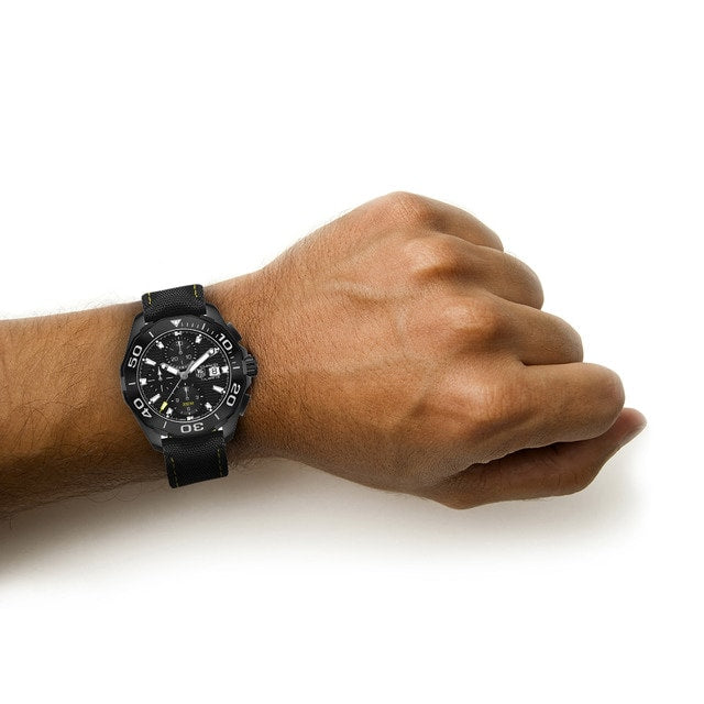 Tag Heuer Aquaracer Chronograph PVD Black Dial Black Nylon Strap Watch for Men - CAY218A.FC6361