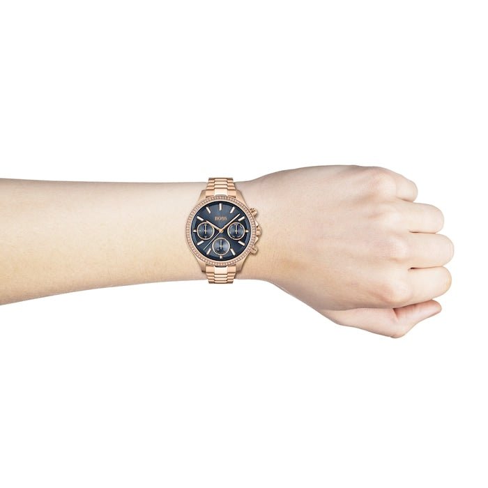 Hugo Boss Hera Blue Dial Gold Steel Strap Watch for Women - 1502566