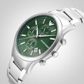 Emporio Armani Renato Chronograph Green Dial Silver Steel Strap Watch For Men - AR11507