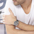 Tommy Hilfiger Keagan Quartz Grey Dial Black Leather Strap Watch for Men - 1791289