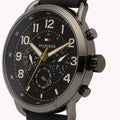 Tommy Hilfiger Briggs Black Dial Black Leather Strap Watch for Men - 1791426