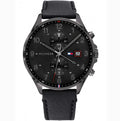 Tommy Hilfiger West Chronograph Black Dial Black Leather Strap Watch For Men - 1791711