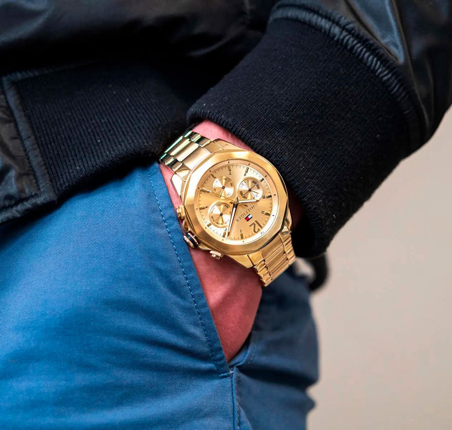 Tommy Hilfiger Lars Chronograph Gold Dial Gold Steel Strap Watch For Men - 1792060