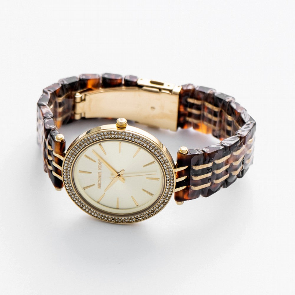 Michael Kors Darci Gold Dial Brown Two Tone Steel Strap Watch for Women - MK4326