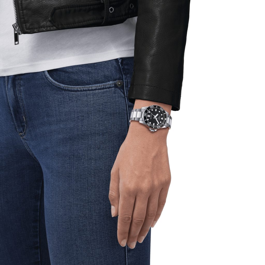 Tissot Seastar 1000 Lady Black Dial Silver Steel Strap Watch for Women - T120.210.11.051.00