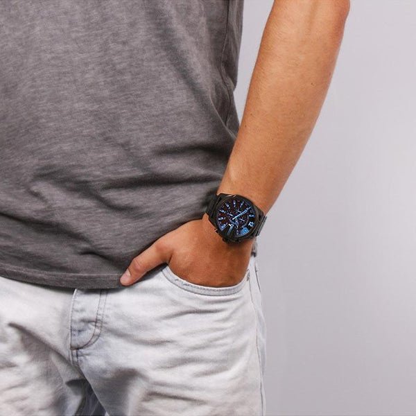 Diesel Mega Chief Chronograph Black Dial Black Steel Strap Watch For Men - DZ4318