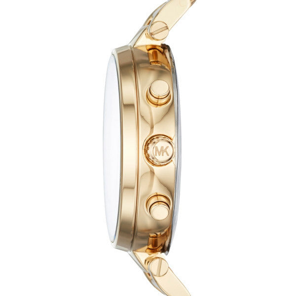 Michael Kors Sawyer White Dial Gold Steel Strap Watch for Women - MK6362