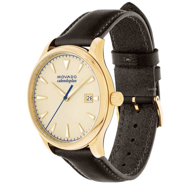 Movado Heritage Calendoplan Beige Dial Brown Leather Strap Watch for Men - 3650003