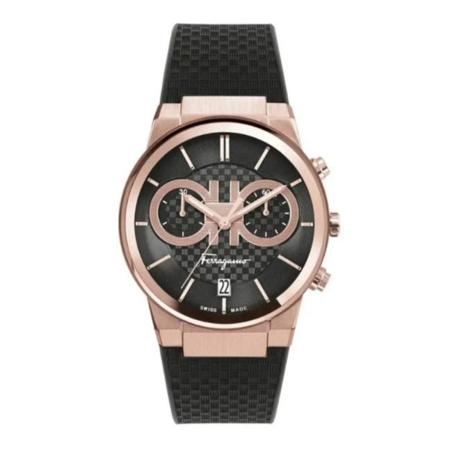 Salvatore Ferragamo Sapphire Chrono Black Dial Black Rubber Strap Watch for Men - SFME00721
