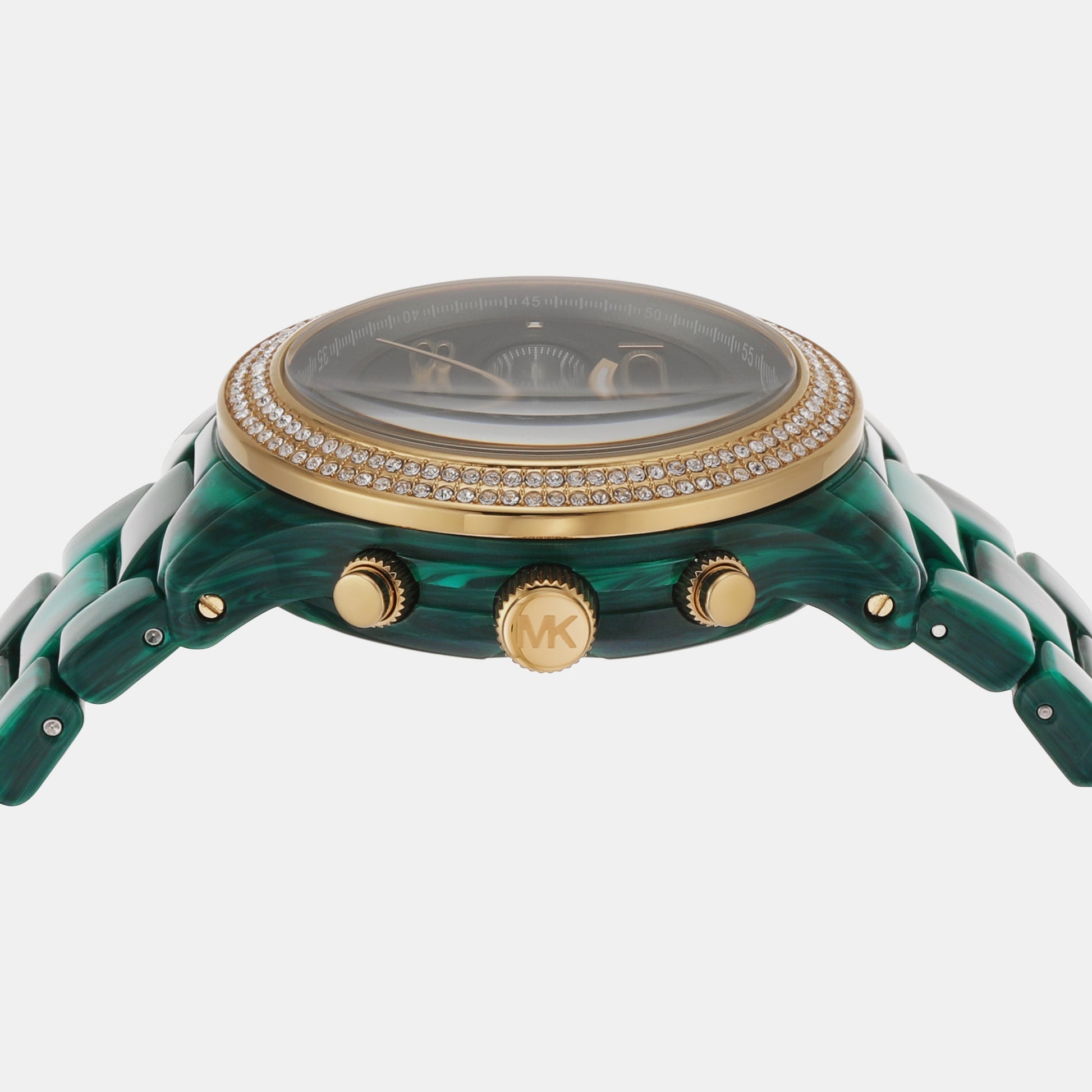 Michael Kors Runway Chronograph Green Dial Green Steel Strap Watch for Women - MK7422