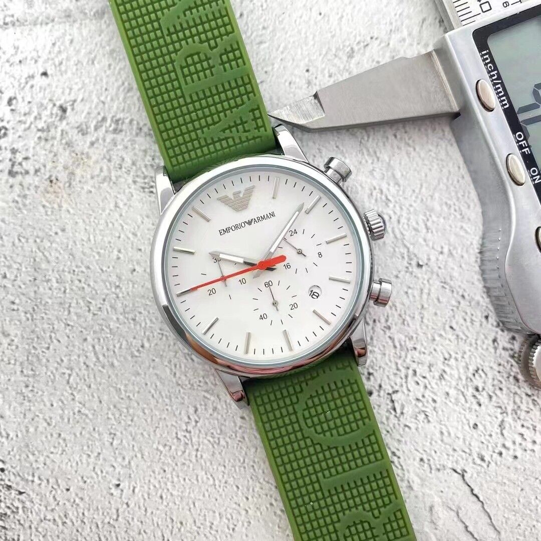 Emporio Armani Chronograph White Dial Green Rubber Strap Watch For Men - AR11022