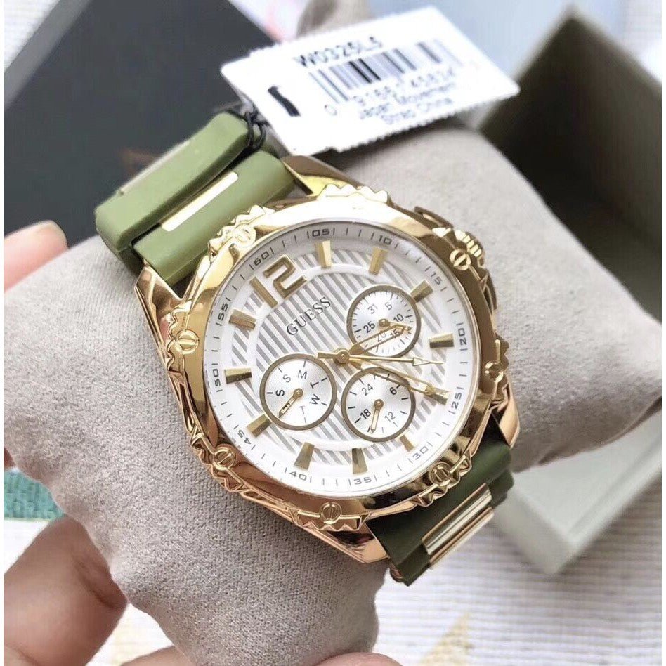 Guess Interpid 2 Golden Dial Two Tone Silicon Strap Watch For Women - W0325L5