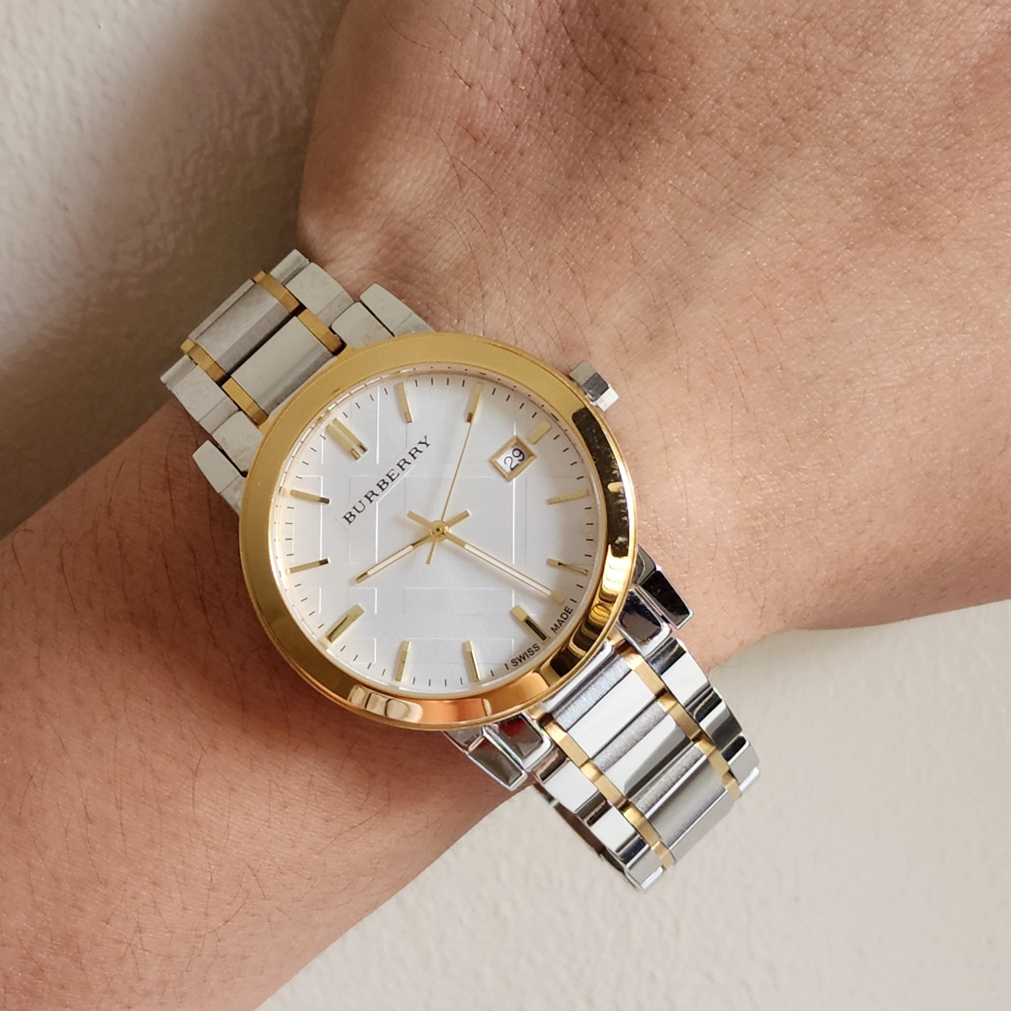 Burberry The City White Dial Two Tone Steel Strap Watch for Women - BU9115