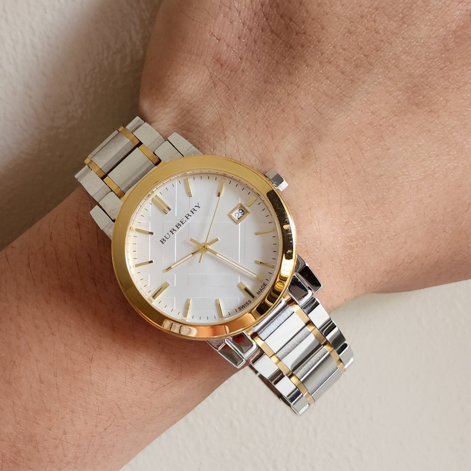 Burberry The City White Dial Two Tone Steel Strap Watch for Women - BU9115