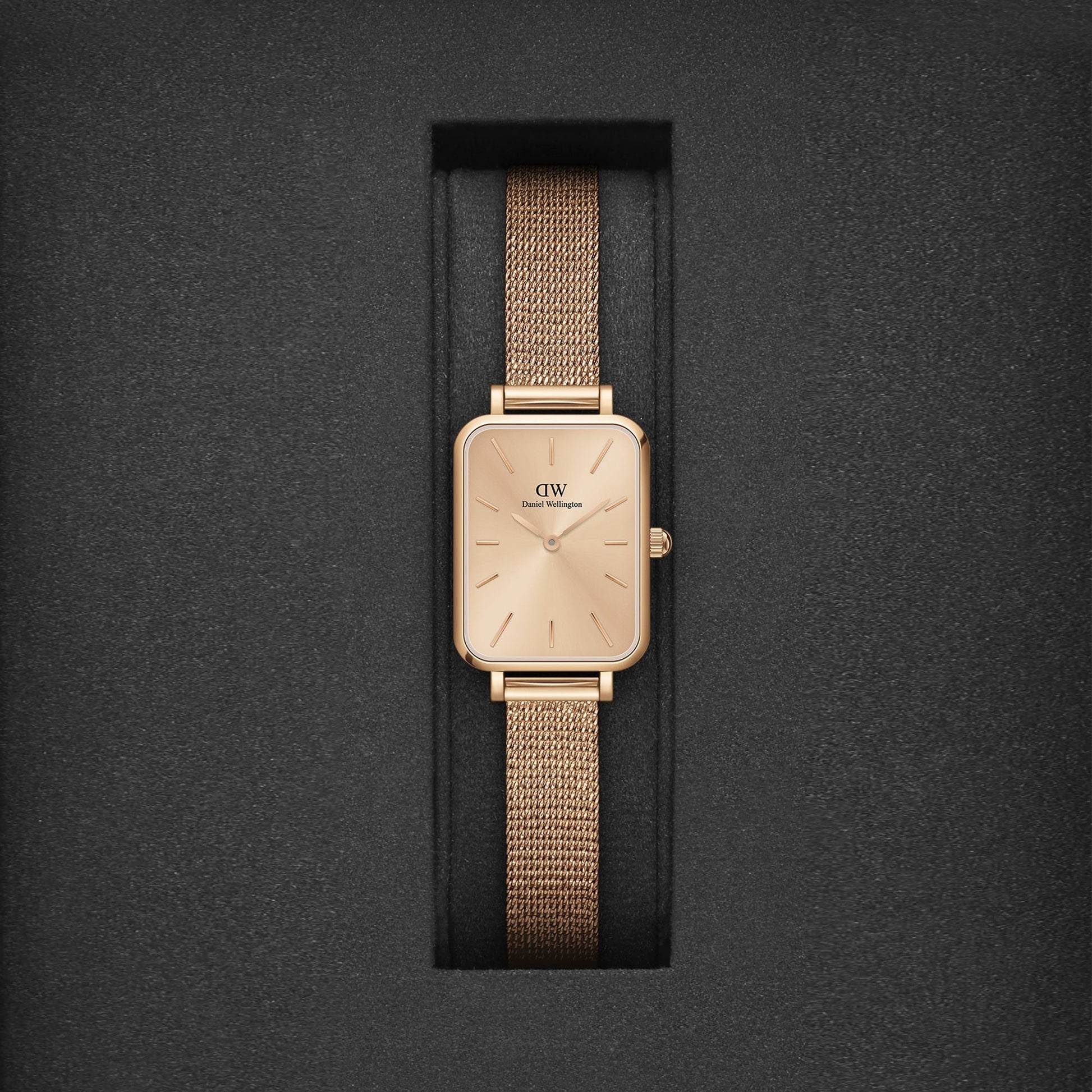 Daniel Wellington Quadro Unitone Rose Gold Dial Rose Gold Mesh Strap Watch For Women - DW00100484