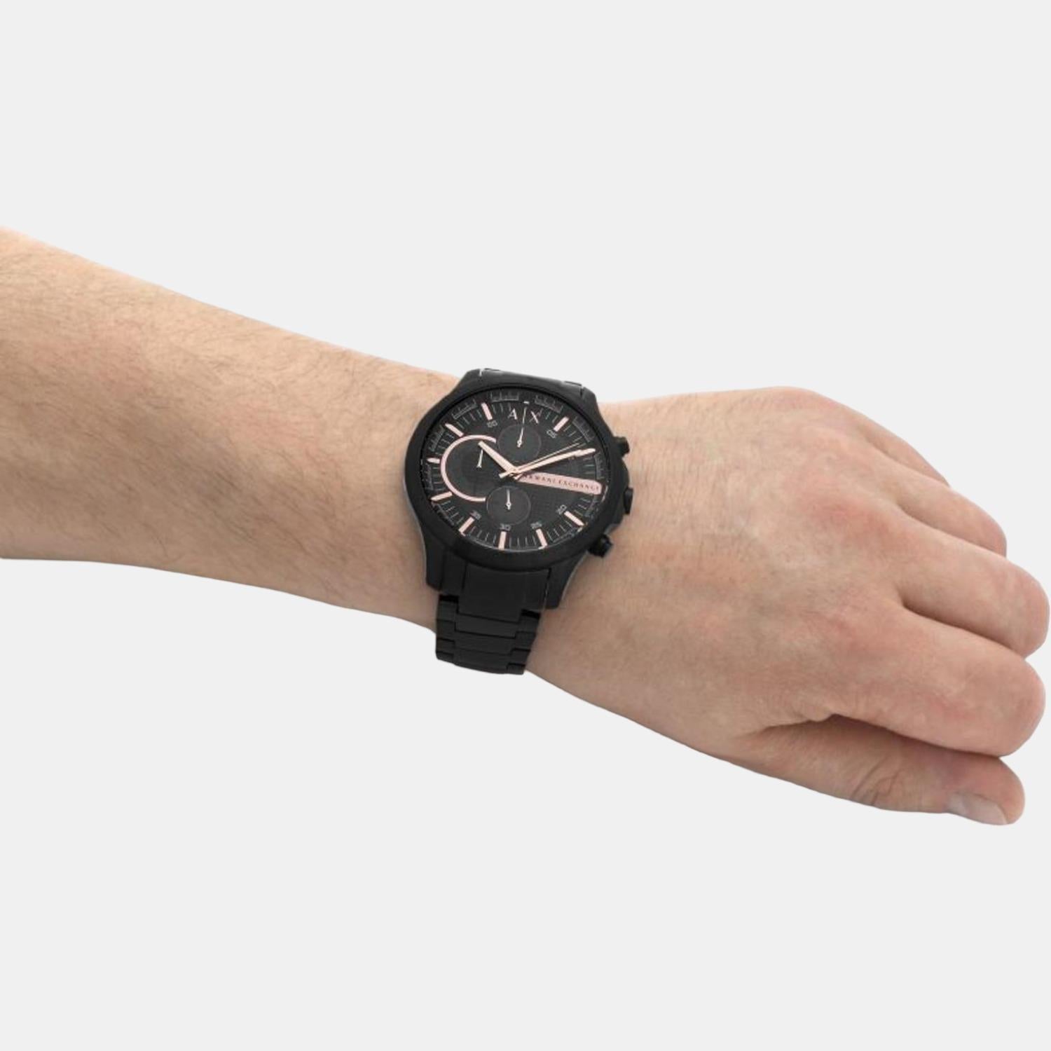Armani Exchange Chronograph Black Dial Black Steel Strap Watch For Men - AX2429