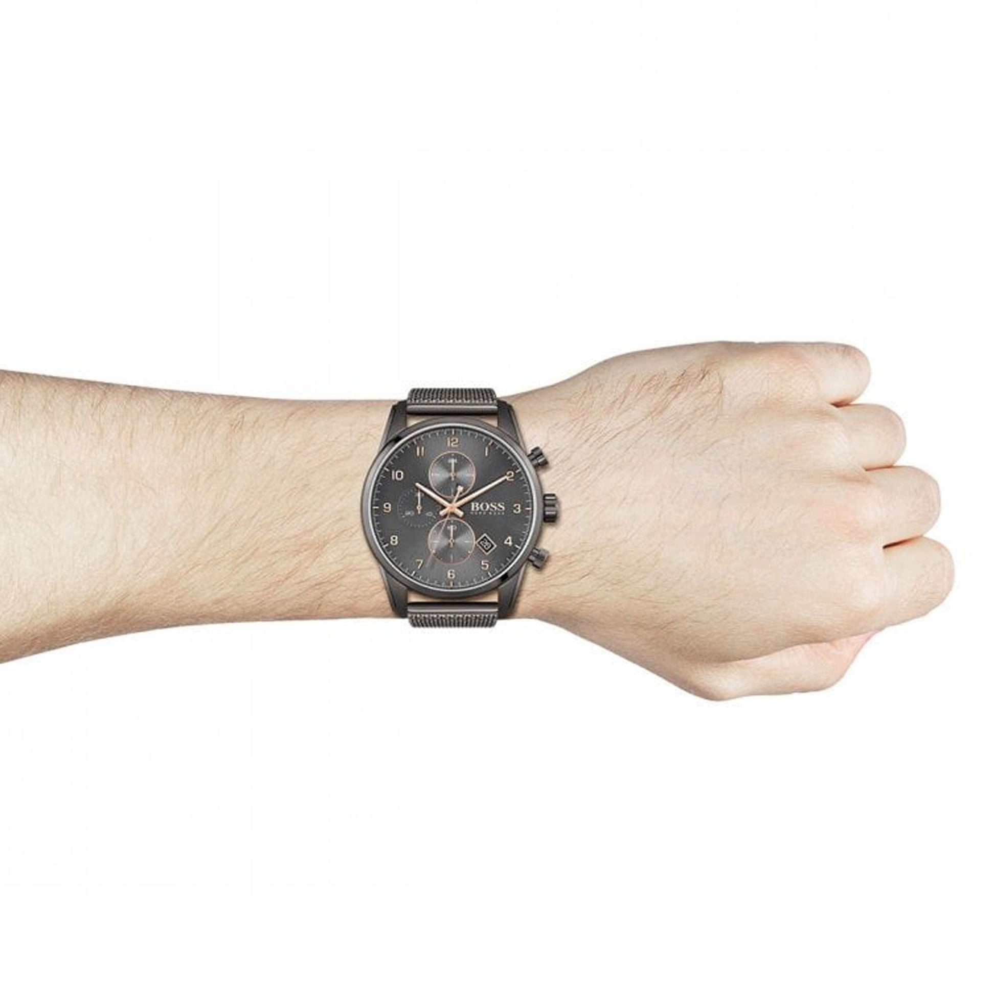 Hugo Boss Skymaster Grey Dial Grey Mesh Bracelet Watch for Men - 1513837