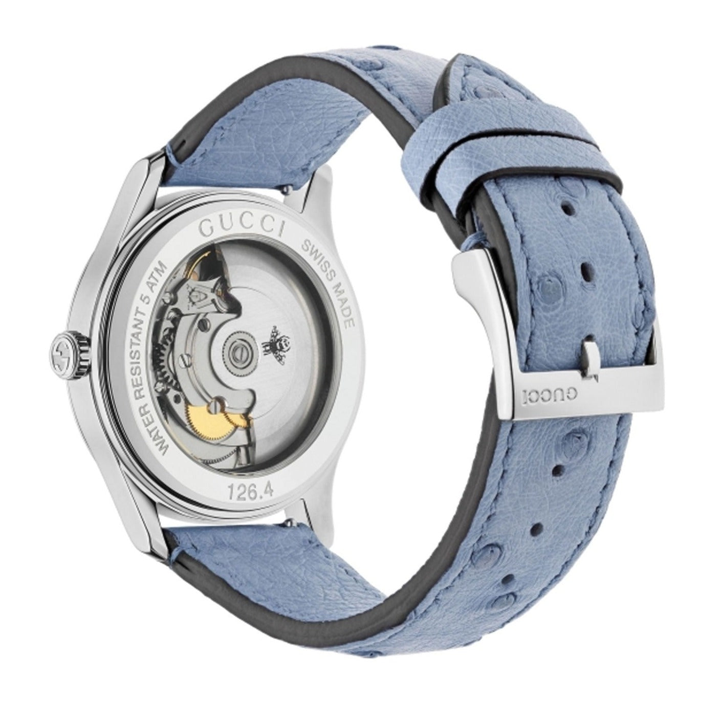 Gucci G Timeless Automatic Mother of Pearl Dial Blue Leather Strap Watch For Women - YA1264113