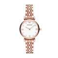 Emporio Armani Gianni T-Bar Quartz White Dial Rose Gold Steel Strap Watch For Women - AR11267