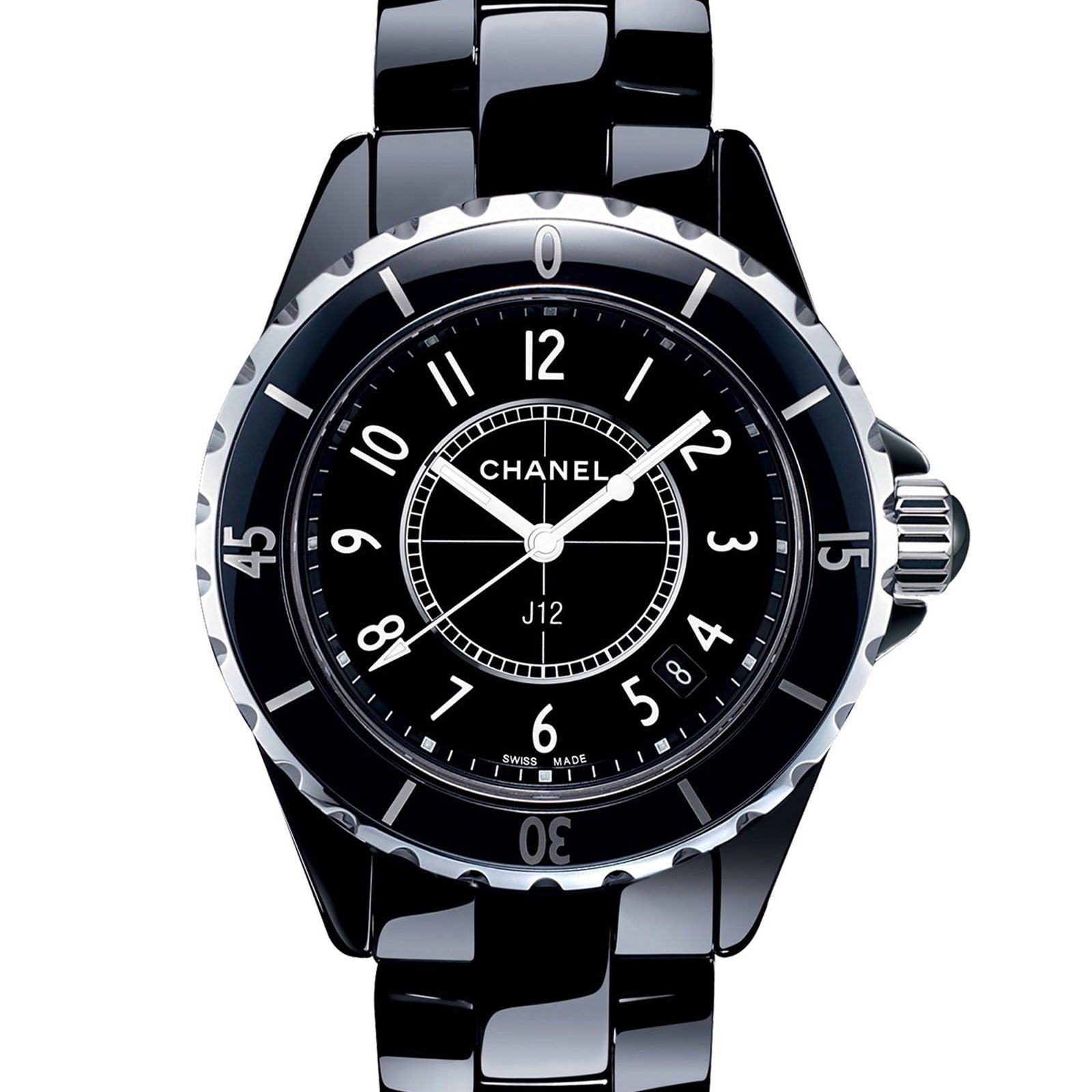 Chanel J12 Quartz Ceramic Black Dial Black Steel Strap Watch for Women - J12 H0682