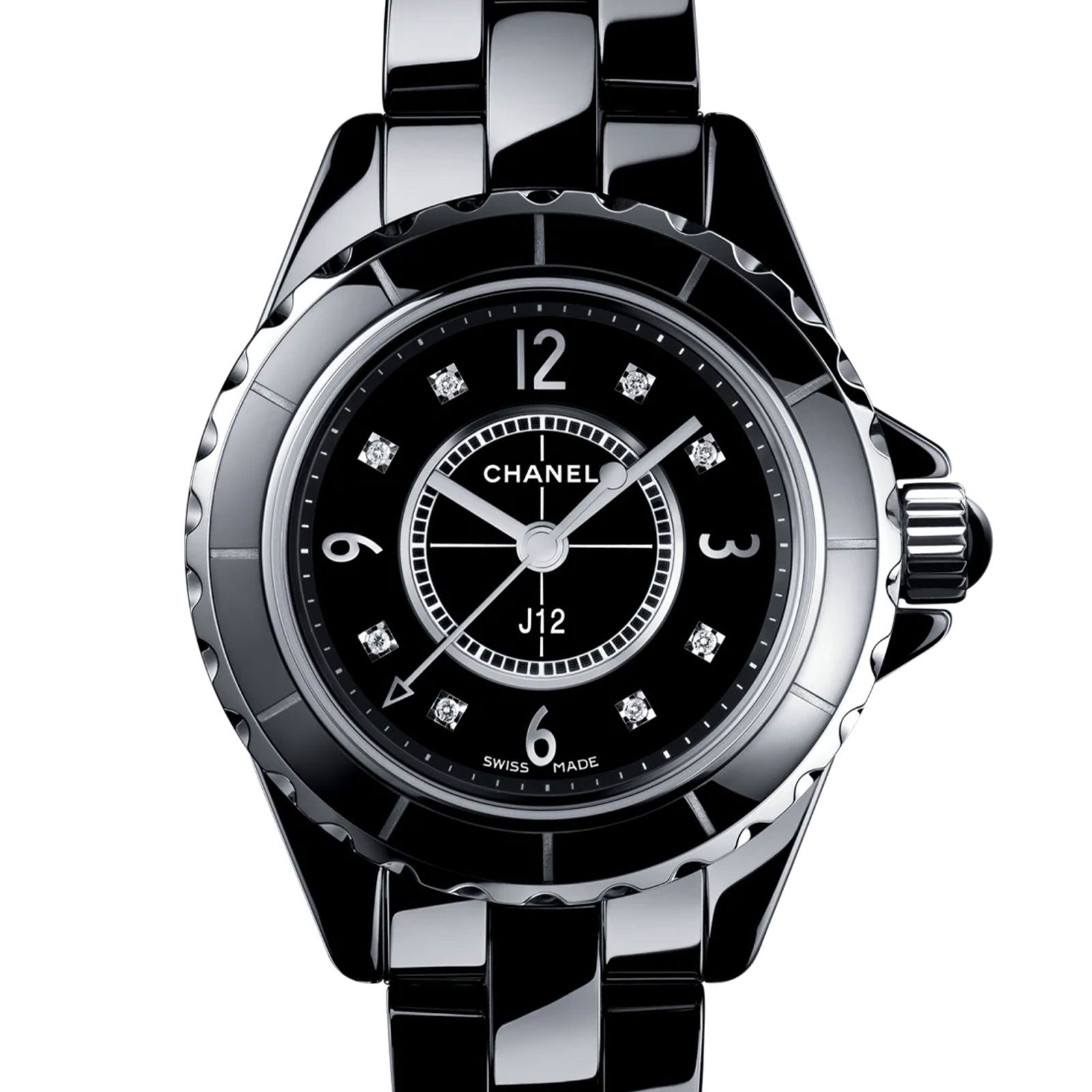 Chanel J12 Diamonds Black Dial Black Steel Strap Watch for Women - J12 H2569