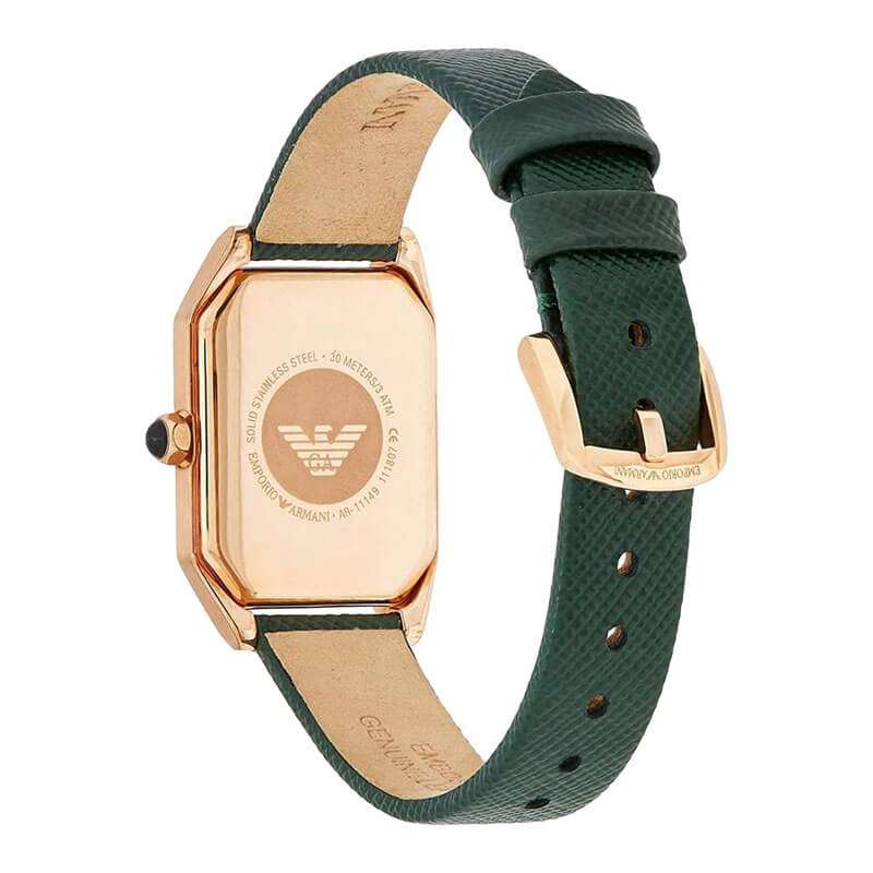 Emporio Armani Gioia Analog Black Mother of Pearl Dial Green Leather Strap Watch For Women - AR11149