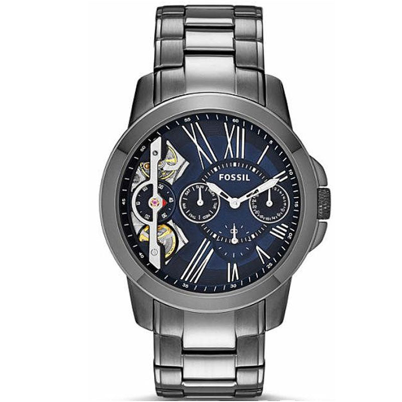 Fossil Grant Twist Multifunction Blue Dial Grey Steel Strap Watch for Men - ME1146
