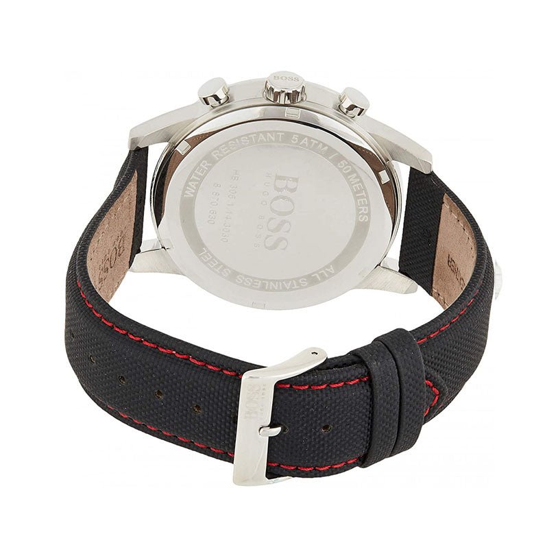 Hugo Boss Navigator Black Dial Black Leather Strap Watch for Men - 1513535