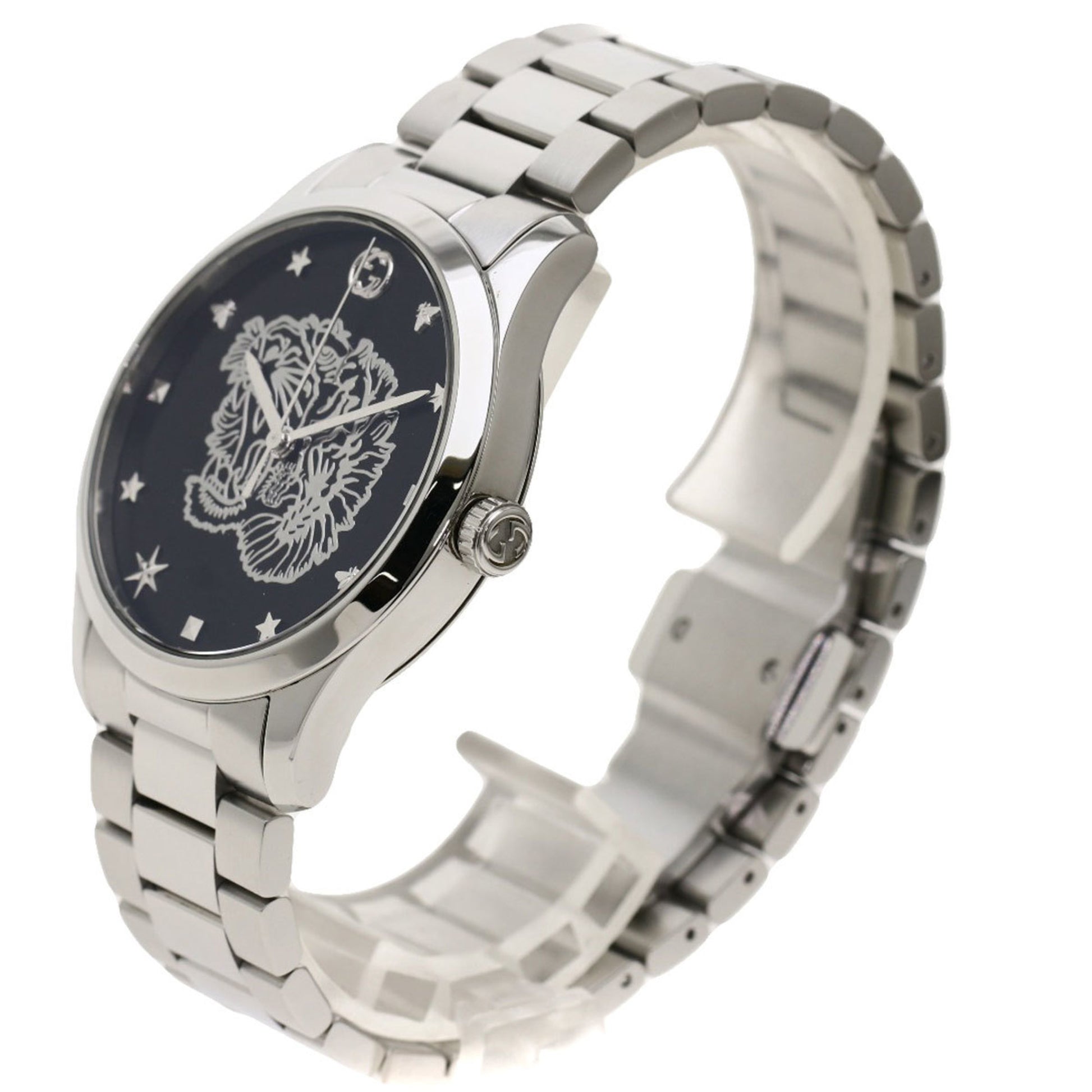 Gucci G Timeless Diamonds Black Dial Silver Steel Strap Watch For Women - YA1264125