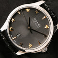 Gucci G Timeless Automatic Black Dial Black Leather Strap Watch For Women - YA126469
