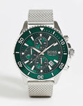 Hugo Boss Admiral Green Dial Silver Mesh Bracelet Watch for Men - 1513905