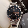 Tag Heuer Carrera Calibre 5 Automatic Black Dial Silver Steel Strap Watch for Men - WAR201C.BA0723