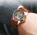 Gucci Le Marche Des Merveilles Red & Green Dial Brown Leather Strap Unisex Watch - YA126497