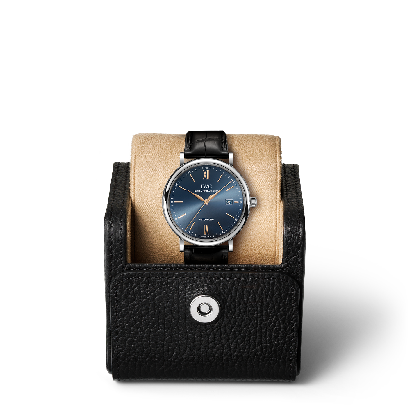 IWC Portofino Automatic Blue Dial Black Leather Strap Watch for Men - IW356523