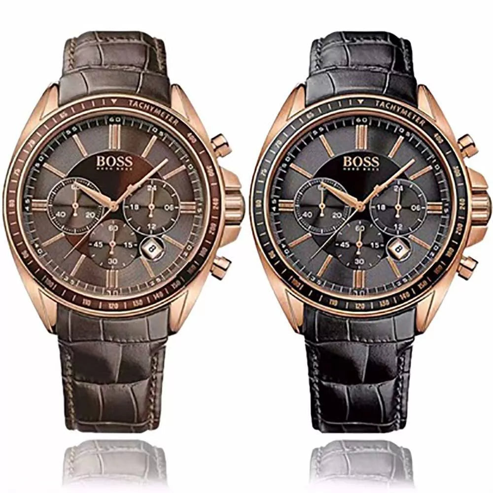Hugo Boss Driver Chronograph Brown Dial Brown Leather Strap Watch For Men - HB1513093