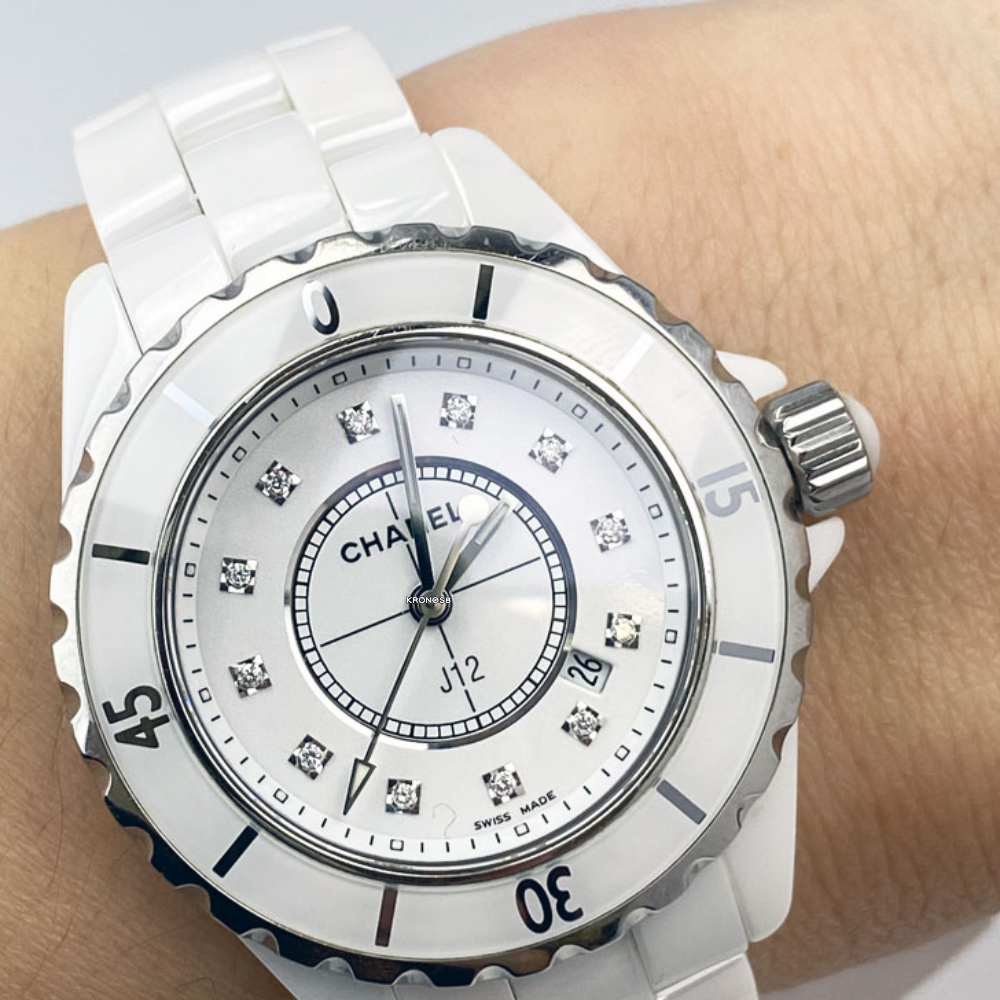 Chanel J12 Quartz Diamonds White Dial White Steel Strap Watch for Women - J12 H5703