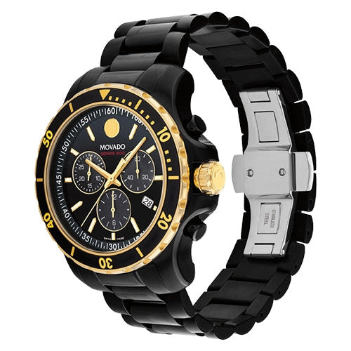 Movado Series 800 Chronograph Black Dial Black Steel Strap Watch For Men - 2600180